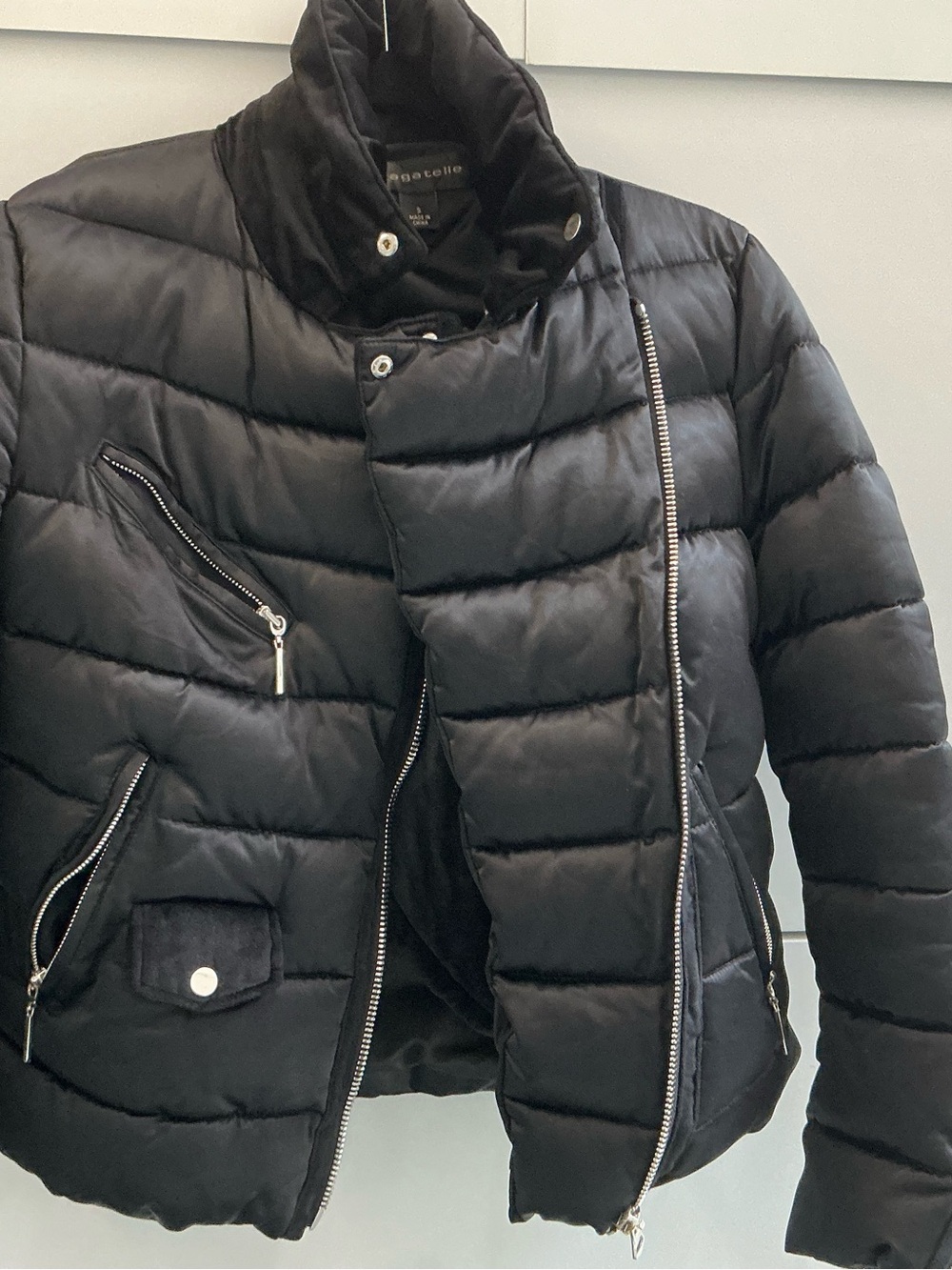bagatelle Black Quilted Puffer Jacket with Asymmetric Zip Detail